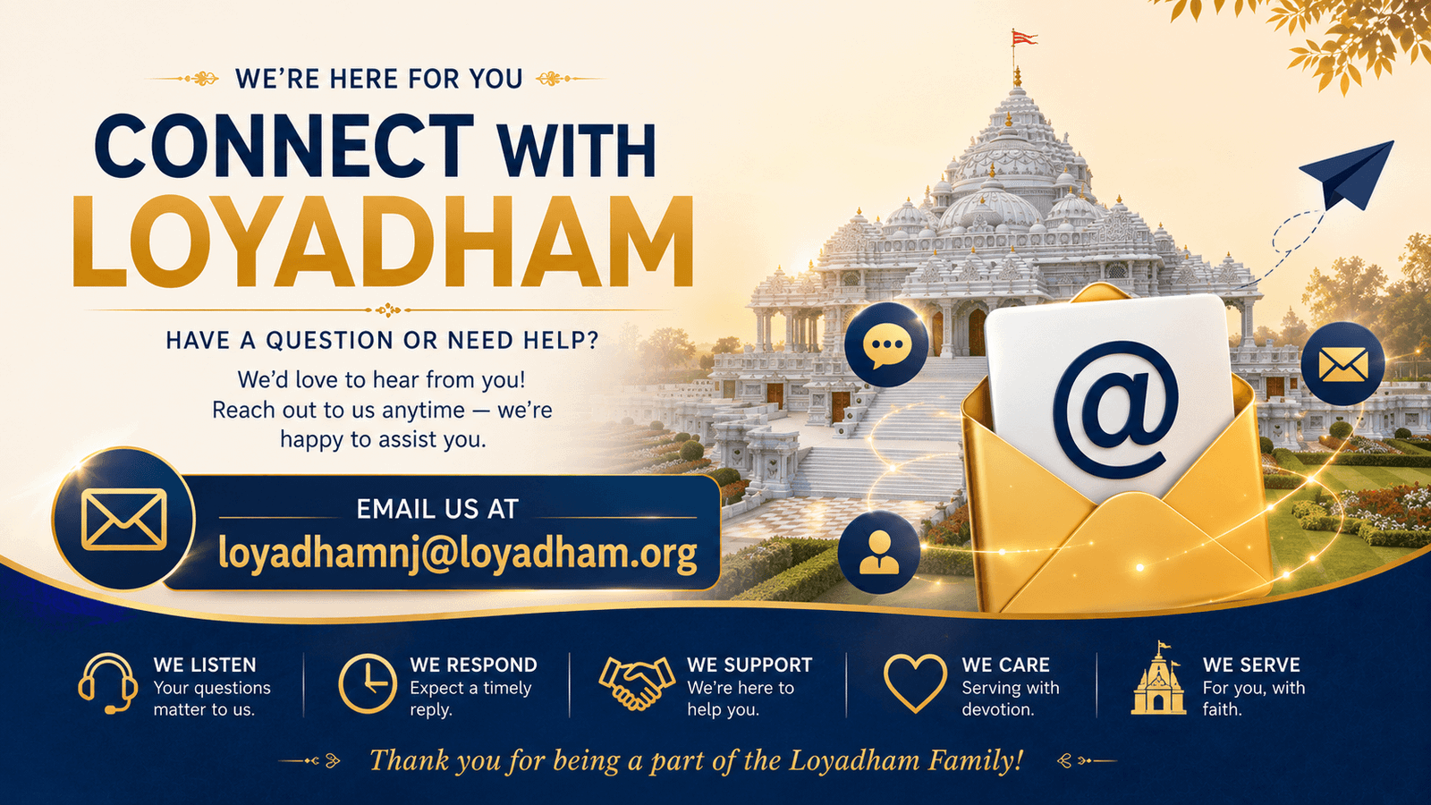Connect With Loyadham - Email Us at loyadhamnj@loyadham.org